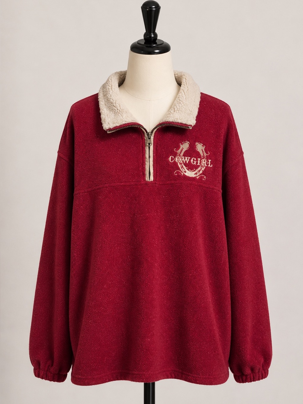 Ransom Ranch Red Fleece Sherpa Collar Cowgirl Horseshoe Embroidered Pullover XXL